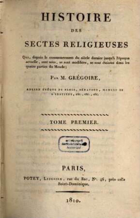 Histoire des Sectes réligeuses. Tome 1 (1810)