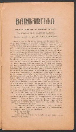 Barbarello : Novela original, traducción de M. Cataldo Marcial , derechos adquiridos por "La Novela Porteña"