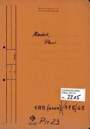 Personenheft Paul Niedek (*04.07.1898), Kriminaloberamtmann
