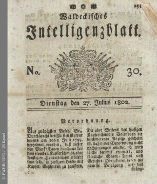 No. 30, Dienstag den 27. Julius 1802