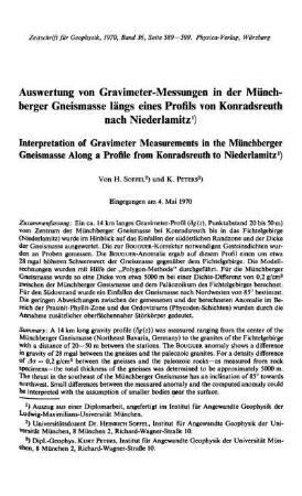 Auswertung von Gravimeter-Messungen in der Münchberger Gneismasse längs eines Profils von Konradsreuth nach Niederlamitz