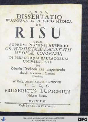 Dissertatio Inauguralis Physico-Medica De Risu