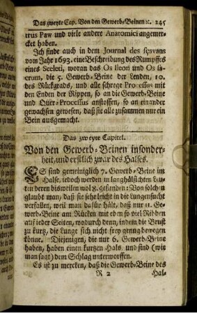 Das zweyte Capitel. Von den Gewerb-Beinen insonderheit, und erstlich zwar des Halses.