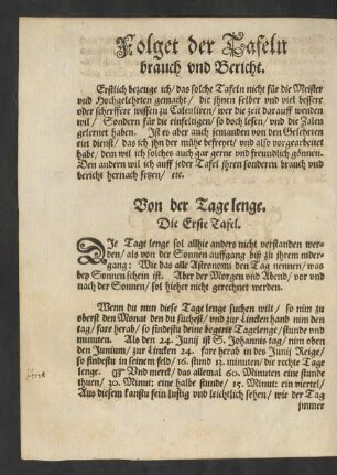 Folget der Tafeln brauch und Bericht.