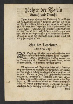 Folget der Tafeln brauch und Bericht.