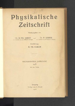 Physikalische Zeitschrift - Neunzehnter Jahrgang