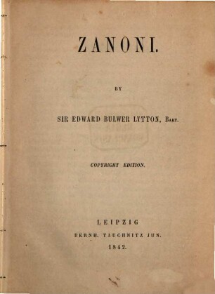 Zanoni : [in one volume]