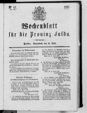 Nr. 17, Ausgabe vom 25. April 1857