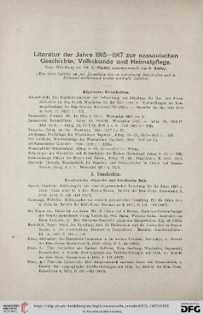 Literatur der Jahre 1915-1917 zur nassauischen Geschichte, Volkskunde und Heimatpflege