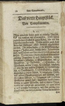 Das vierte Hauptstück. Von Complimenten.
