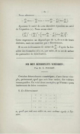 Sur deux déterminants numériques.