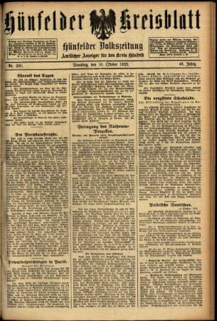 Ausgabe vom Dienstag, den 10. Oktober 1922.