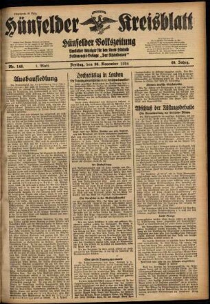 Erste Ausgabe vom Freitag, den 30. November 1934.