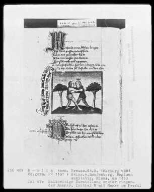 Heinrich von Laufenberg, Regimen sanitatis, deutsch — Zwei ringende Männer, Folio 67verso