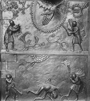 linker Türflügel, 7. und 8. Feld von oben: Opfer Kains und Abels, Brudermord