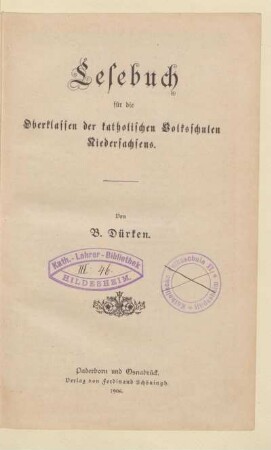 Lesebuch für die Oberklassen der katholischen Volksschulen Niedersachsens