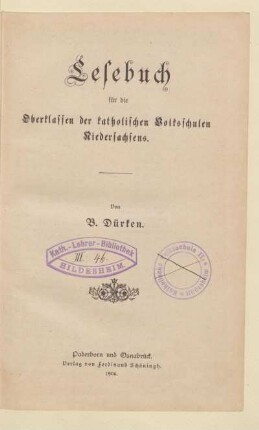 Lesebuch für die Oberklassen der katholischen Volksschulen Niedersachsens