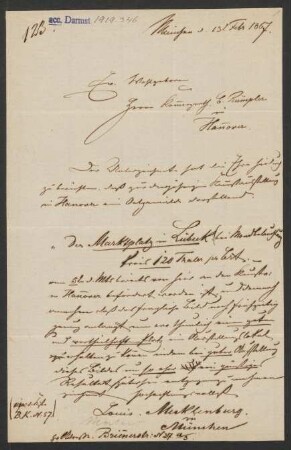 Brief von Ludwig Mecklenburg an Carl Rümpler vom 13.02.1867