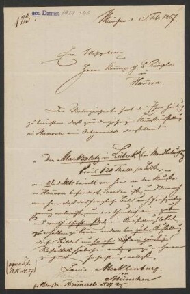 Brief von Ludwig Mecklenburg an Carl Rümpler vom 13.02.1867