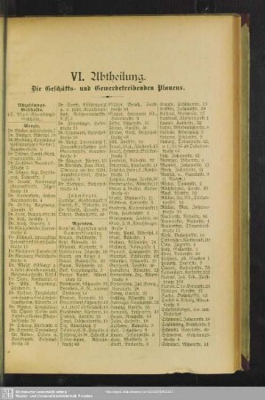 VI. Abtheilung. Berufsklassen und Gewerbebetriebe : VI. Abtheilung. Die Geschäfts- und Gewerbetreibenden Plauens