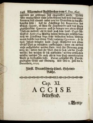 Cap. XI. Accise betreffend.