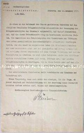 Hektografiertes Rundschreiben des Großherzoglichen Finanzministeriums Schwerin zur Versorgung von Kriegsgeschädigten und zum Einsatz von Kriegsinvaliden als Pförtner u.ä.