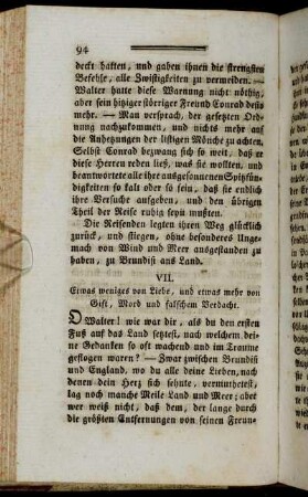 VII. Etwas weniges von Liebe, und etwas mehr von Gift, Mord und falschem Verdacht.