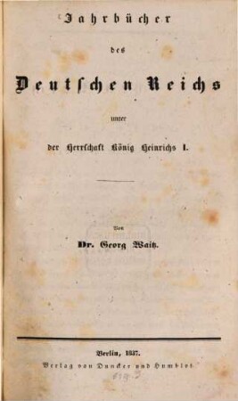 Jahrbücher des Deutschen Reichs unter der Herrschaft König Heinrichs I.