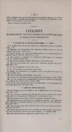 Catalogue des mémoires et articles insérés dans divers recueils ou publications périodiques.