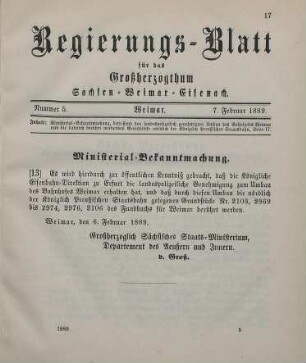 13. Ministerial-Bekanntmachung, betreffend den landespolizeilich genehmigten Umbau des Bahnhofes Weimar und die dadurch berührt werdenden Grundstücke nördlich der Königlich Preußischen Staatsbahn