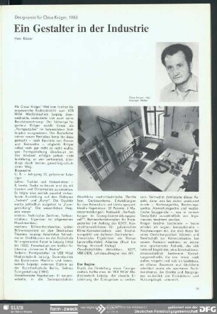 Ein Gestalter in der Industrie : Designpreis für Claus Krüger