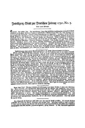 Intelligenz-Blatt zur Deutschen Zeitung 1790. No. 5