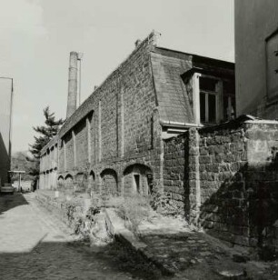 Dresden, Innere Neustadt, Wallgäßchen 4, OPERMA, VEB Bekleidungswerk Seifhennersdorf, Betriebsteil 4, Hofansicht von Süden