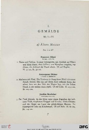 I. Gemälde (Nr. 1-75)