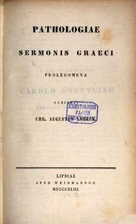Pathologiae sermonis Graeci prolegomena