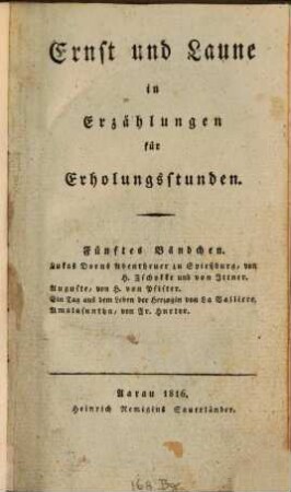 Ernst und Laune in Erzählungen für Erholungsstunden, 5. 1816