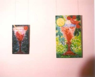 Cocktail : Skiba, Ansgar: Cocktail. Mischtechnik; 70 x 40 (li.) und 100 x 60 cm (re.).2005 u. 2007. Pulsnitz: Galerie im Geburtshaus Ernst Rietschels, Ausstellung Ansgar Skiba. Verlockungen und Zipora Rafaelov. Keren-Or vom 12.4. - 1.6.2008