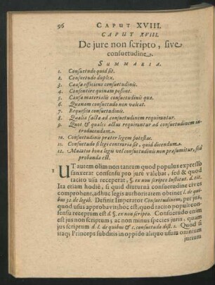 Caput XVIII. De iure non scripto, sive consuetudine.