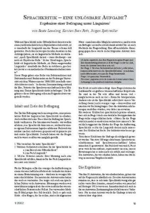 Sprachkritik – Eine unlösbare Aufgabe? Ergebnisse einer Befragung unter Linguisten