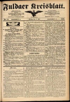 Zweite Ausgabe vom Freitag, den 17. Juli 1903.