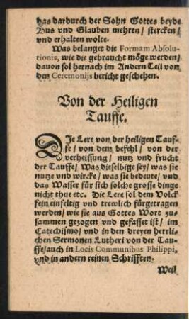 Von der Heiligen Tauffe.