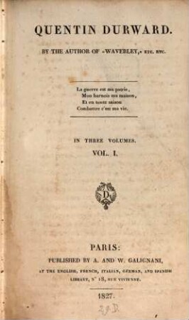 Quentin Durward : in three volumes, 1