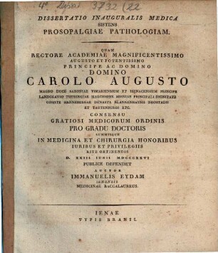 Prosopalgiae pathologiam : Diss. inaug.