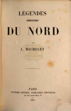 Légendes démocratiques du Nord par Jules Michelet