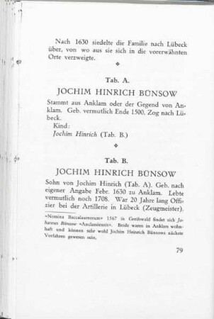 Tab. A. Jochim Hinrich Bünsow - Tab. U. David Hermann Bünsow.
