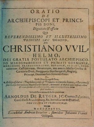 Oratio de archiepiscopi et principis boni dignitate et officio