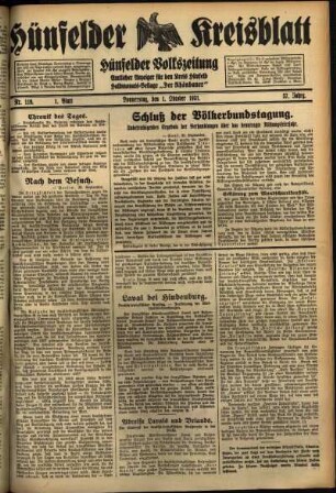 Erste Ausgabe vom Donnerstag, den 01. Oktober 1931.