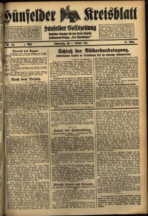 Erste Ausgabe vom Donnerstag, den 01. Oktober 1931.