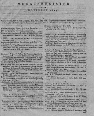 Monatsregister vom November 1819