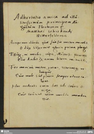 Adhortatio amica ad illustrissimum principem Augustum electorem.